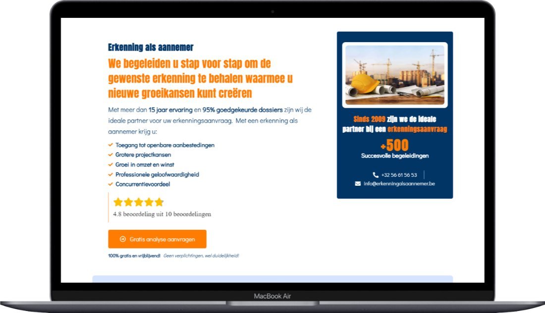 Landing page Erkenning als aannemer