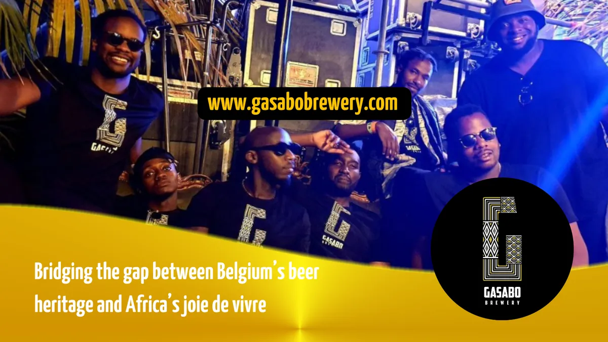 Een Facebook-omslagfoto van Gasabo Brewery met een groep mannen in T-shirts met het logo en de tekst Bridging the gap between Belgium beer heritage and African joie de vivre
