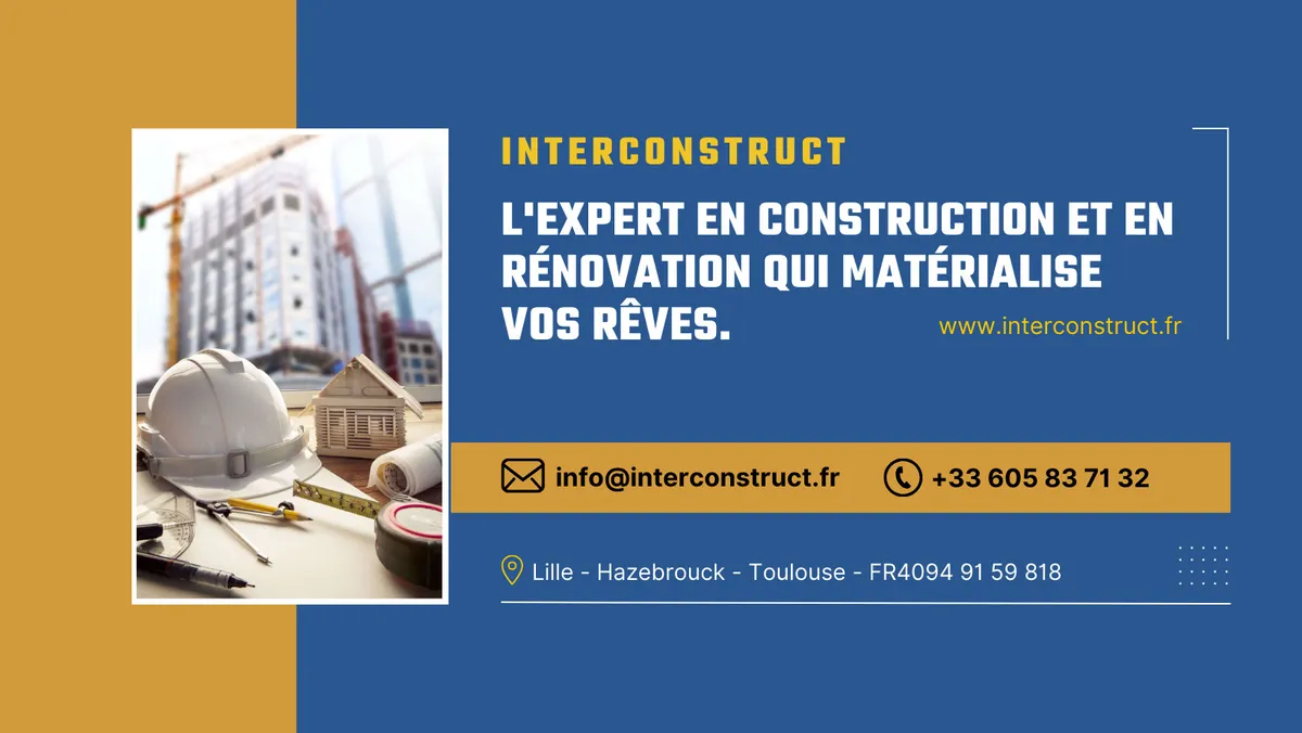 Een Facebook-omslagfoto van Interconstruct met een bouwhelm en de tekst over bouwen en renoveren
