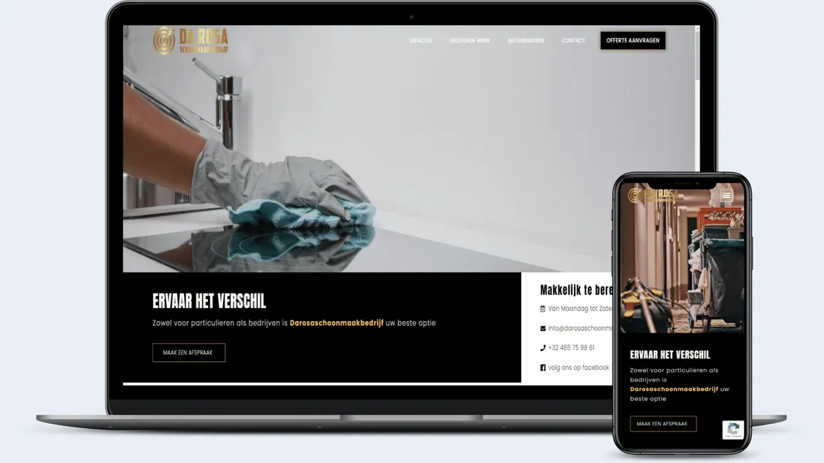 Mockup do site da Darosa Schoonmaakbedrijf, a página inicial em um notebook