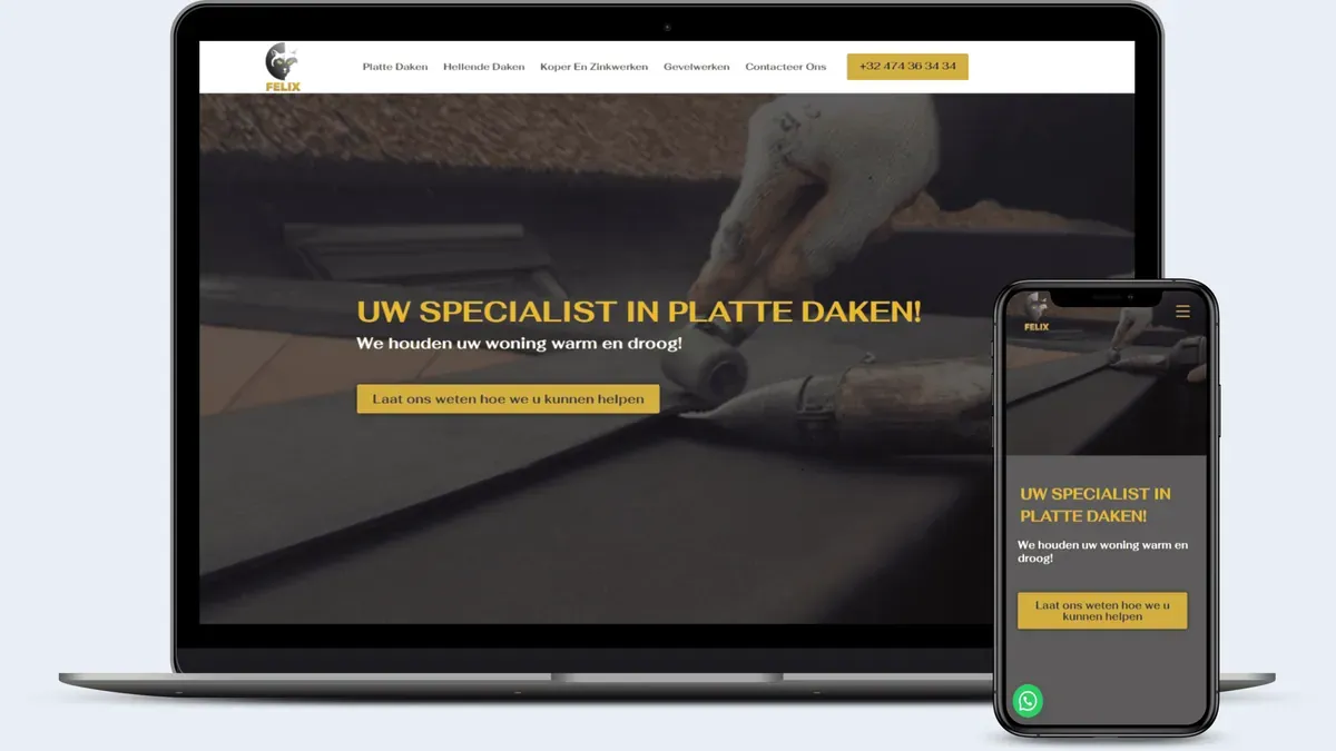 Mockup do site da Felix Construction, a página inicial em um notebook