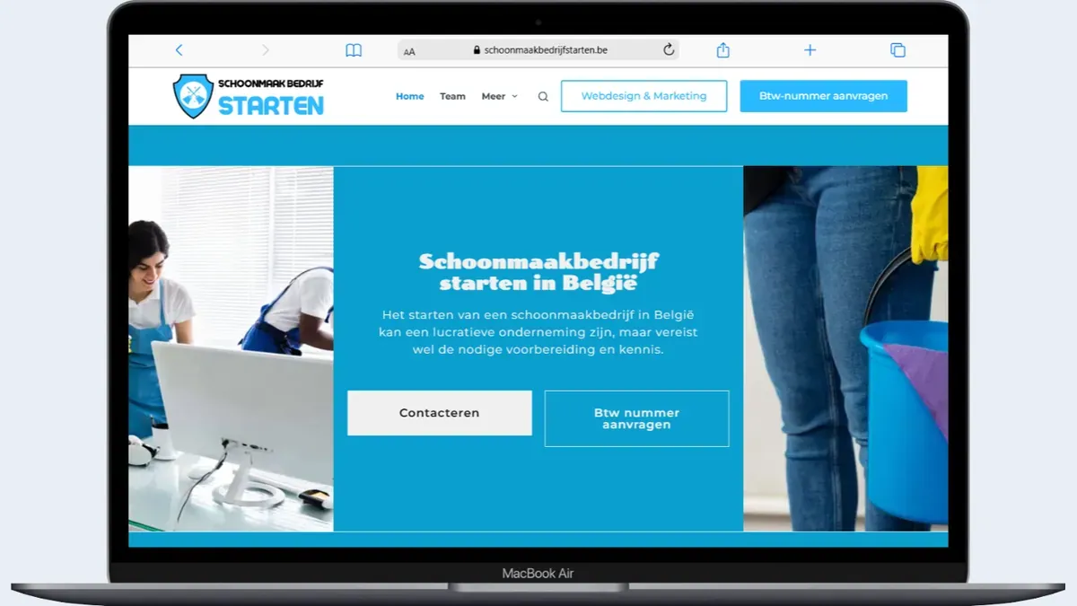 Mockup do site Schoonmaakbedrijf starten, a página inicial em um notebook